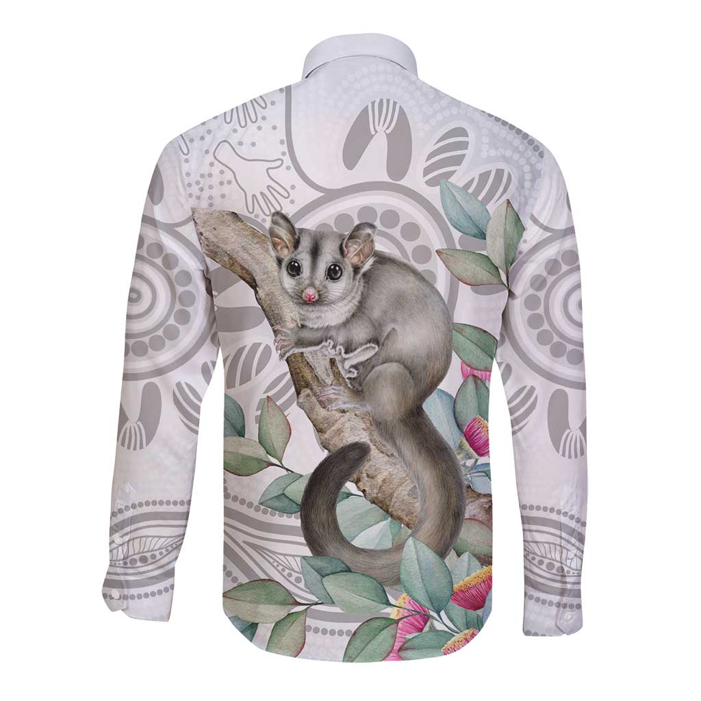 Australia Opossum Long Sleeve Button Shirt Aboriginal Art Gumtree Blossoms Grunge - Aussie Hoodie