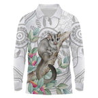 Australia Opossum Long Sleeve Polo Shirt Aboriginal Art Gumtree Blossoms Grunge - Aussie Hoodie