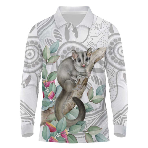Australia Opossum Long Sleeve Polo Shirt Aboriginal Art Gumtree Blossoms Grunge - Aussie Hoodie