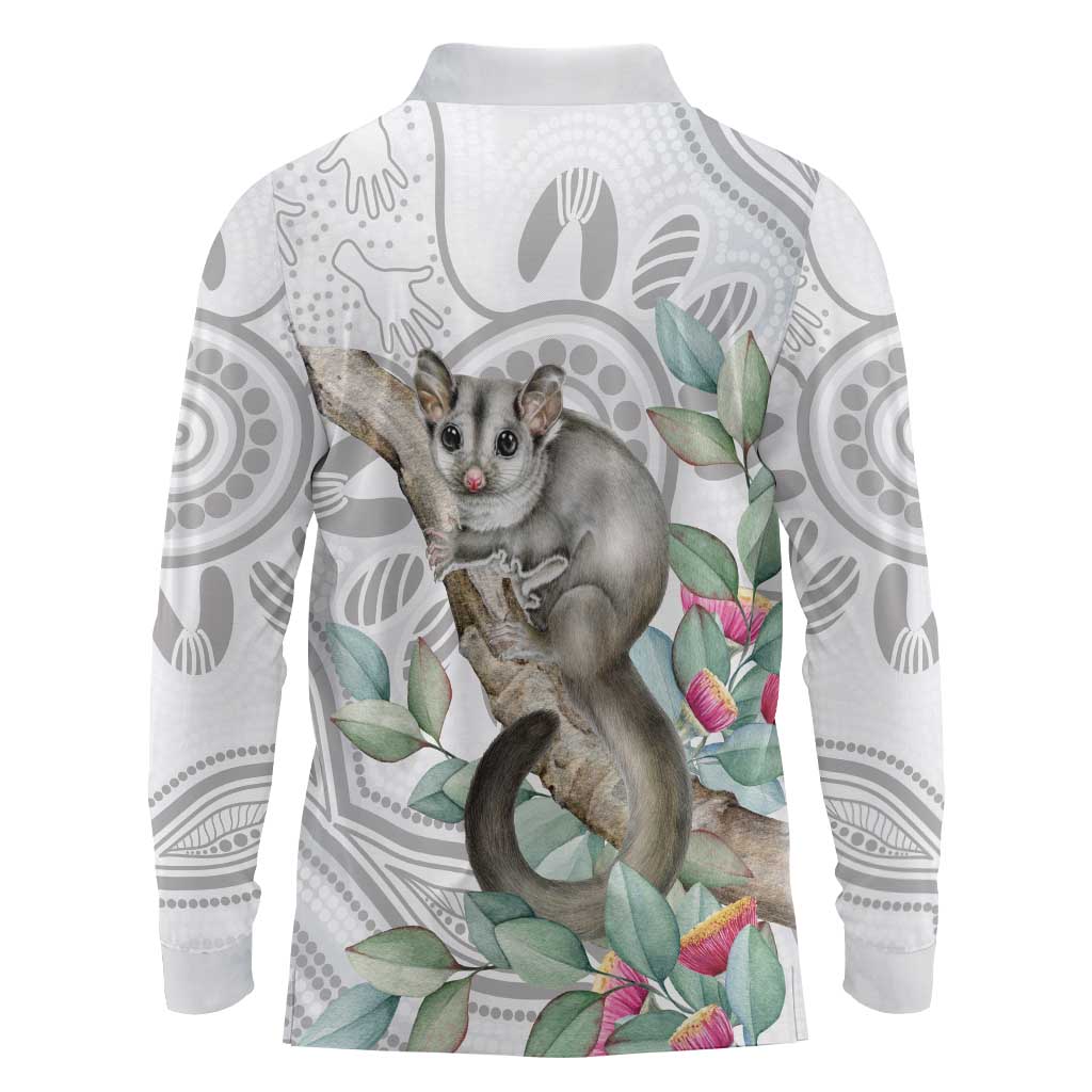 Australia Opossum Long Sleeve Polo Shirt Aboriginal Art Gumtree Blossoms Grunge - Aussie Hoodie