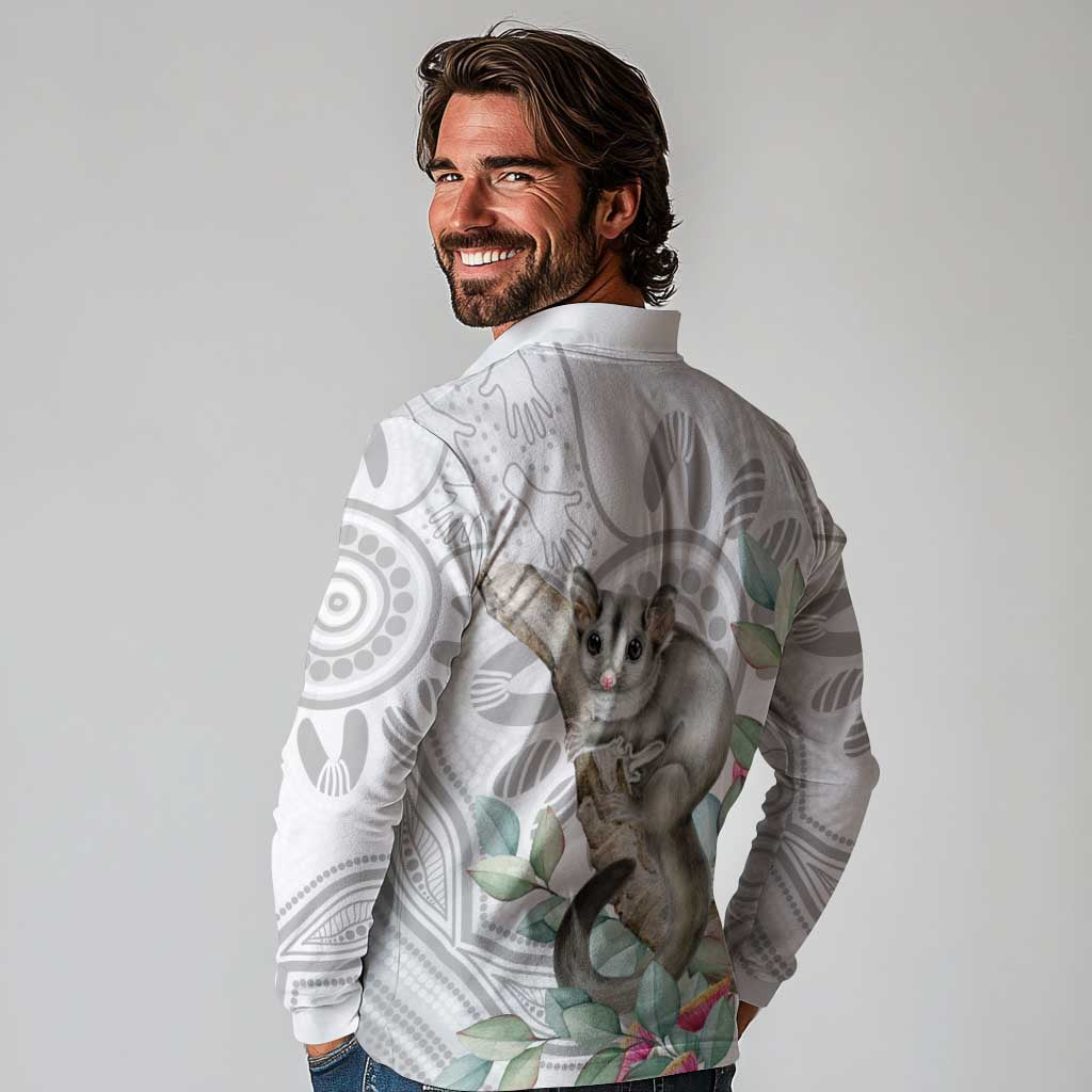 Australia Opossum Long Sleeve Polo Shirt Aboriginal Art Gumtree Blossoms Grunge - Aussie Hoodie