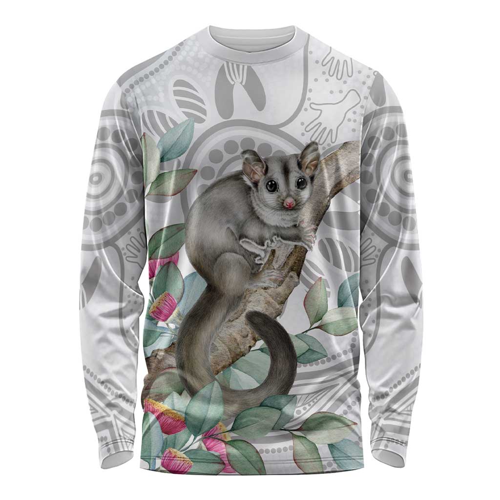 Australia Opossum Long Sleeve Shirt Aboriginal Art Gumtree Blossoms Grunge - Aussie Hoodie