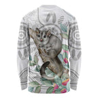 Australia Opossum Long Sleeve Shirt Aboriginal Art Gumtree Blossoms Grunge - Aussie Hoodie