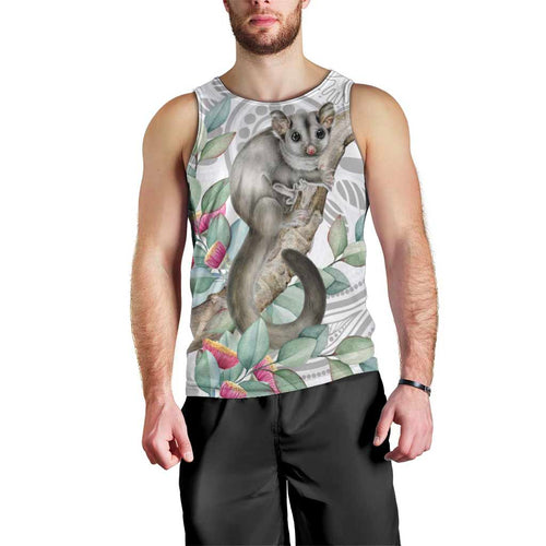 Australia Opossum Men Tank Top Aboriginal Art Gumtree Blossoms Grunge - Aussie Hoodie