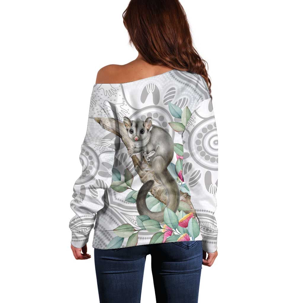 Australia Opossum Off Shoulder Sweater Aboriginal Art Gumtree Blossoms Grunge - Aussie Hoodie