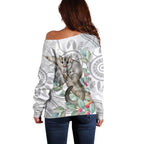 Australia Opossum Off Shoulder Sweater Aboriginal Art Gumtree Blossoms Grunge - Aussie Hoodie