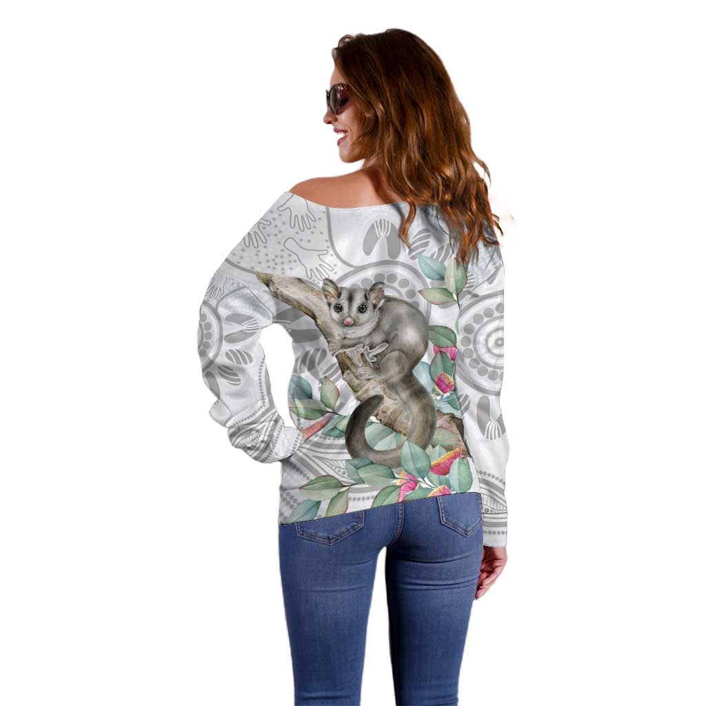 Australia Opossum Off Shoulder Sweater Aboriginal Art Gumtree Blossoms Grunge - Aussie Hoodie