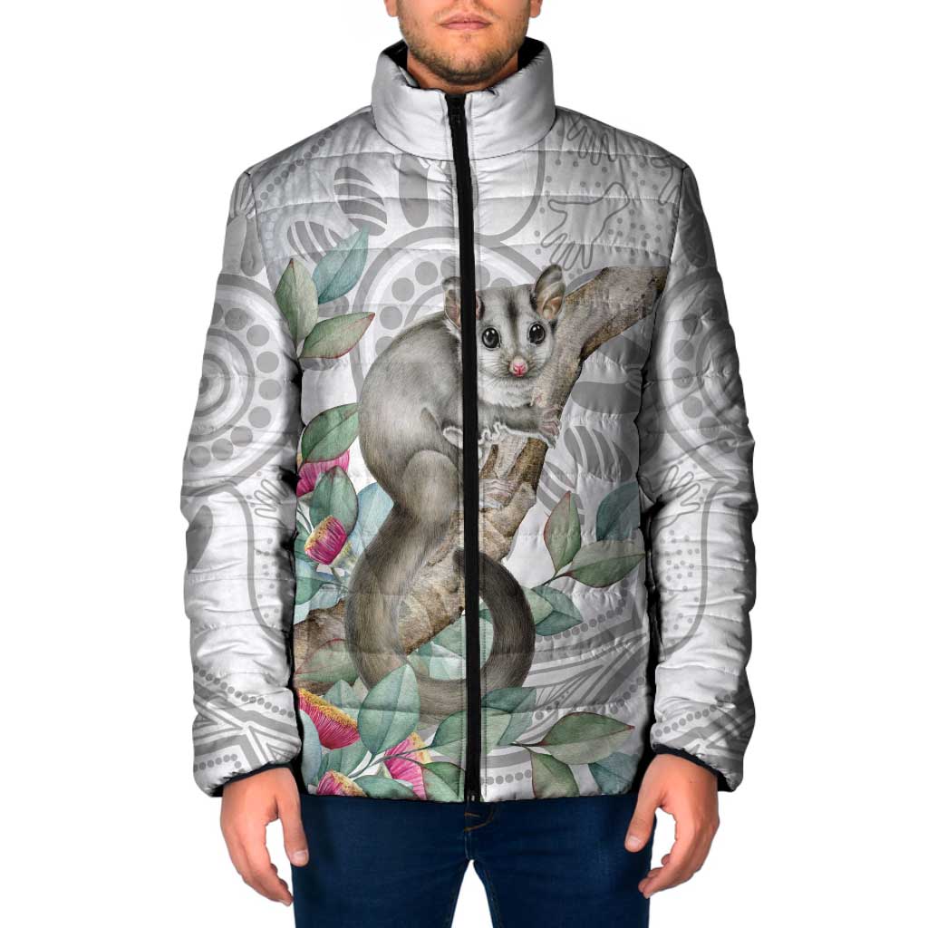 Australia Opossum Padded Jacket Aboriginal Art Gumtree Blossoms Grunge - Aussie Hoodie