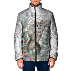 Australia Opossum Padded Jacket Aboriginal Art Gumtree Blossoms Grunge - Aussie Hoodie
