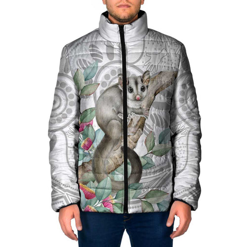Australia Opossum Padded Jacket Aboriginal Art Gumtree Blossoms Grunge - Aussie Hoodie