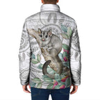 Australia Opossum Padded Jacket Aboriginal Art Gumtree Blossoms Grunge - Aussie Hoodie