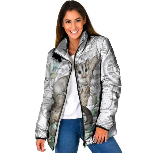 Australia Opossum Padded Jacket Aboriginal Art Gumtree Blossoms Grunge - Aussie Hoodie