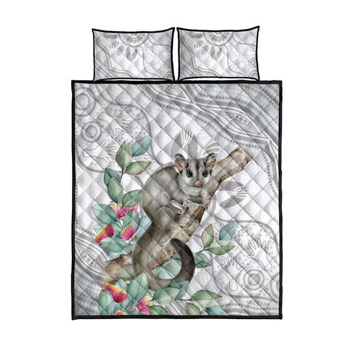 Australia Opossum Quilt Bed Set Aboriginal Art Gumtree Blossoms Grunge - Aussie Hoodie