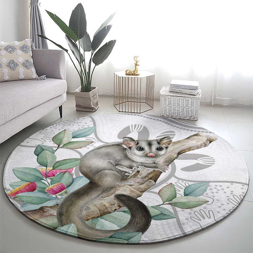 Australia Opossum Round Carpet Aboriginal Art Gumtree Blossoms Grunge - Aussie Hoodie