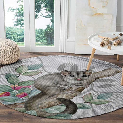 Australia Opossum Round Carpet Aboriginal Art Gumtree Blossoms Grunge - Aussie Hoodie