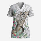 Australia Opossum Scrub Top Aboriginal Art Gumtree Blossoms Grunge - Aussie Hoodie