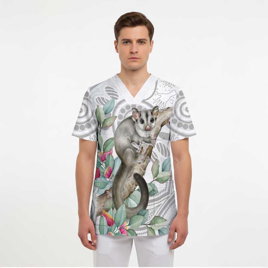 Australia Opossum Scrub Top Aboriginal Art Gumtree Blossoms Grunge - Aussie Hoodie