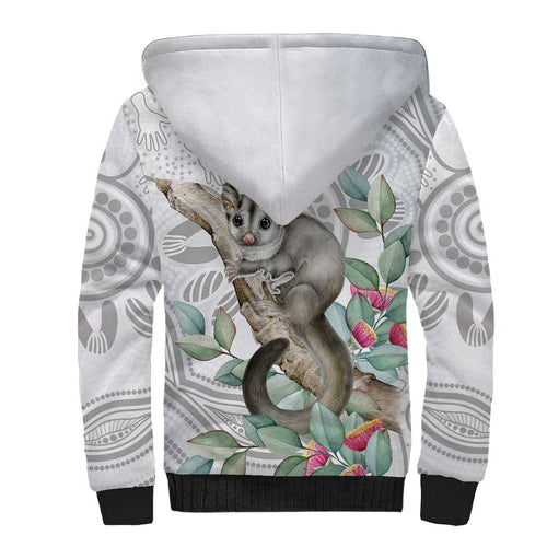 Australia Opossum Sherpa Hoodie Aboriginal Art Gumtree Blossoms Grunge - Aussie Hoodie