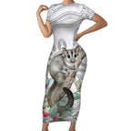 Australia Opossum Short Sleeve Bodycon Dress Aboriginal Art Gumtree Blossoms Grunge - Aussie Hoodie