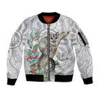Australia Opossum Sleeve Zip Bomber Jacket Aboriginal Art Gumtree Blossoms Grunge - Aussie Hoodie