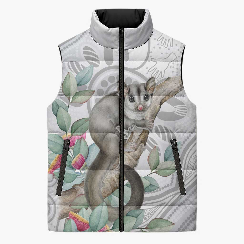 Australia Opossum Sleeveless Puffer Jacket Aboriginal Art Gumtree Blossoms Grunge - Aussie Hoodie