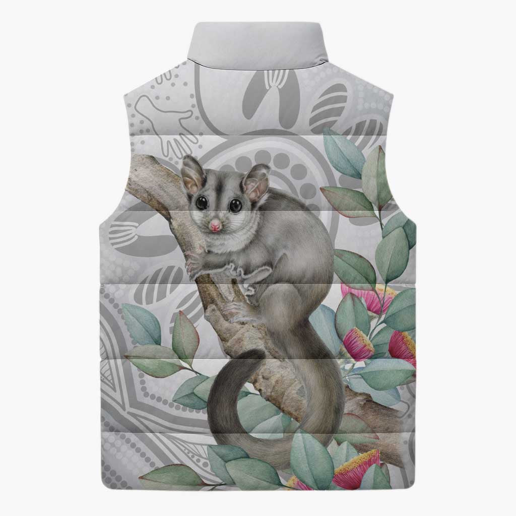 Australia Opossum Sleeveless Puffer Jacket Aboriginal Art Gumtree Blossoms Grunge - Aussie Hoodie
