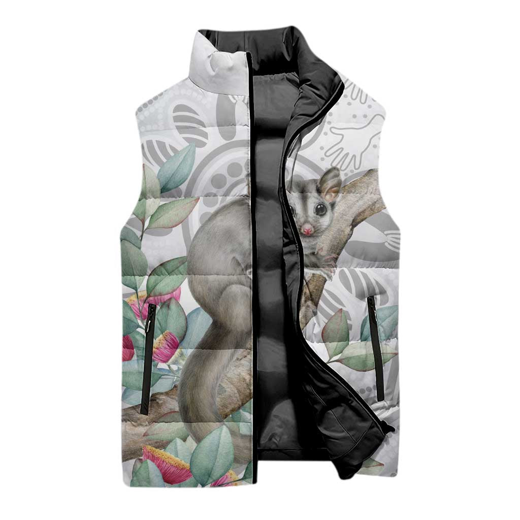 Australia Opossum Sleeveless Puffer Jacket Aboriginal Art Gumtree Blossoms Grunge - Aussie Hoodie