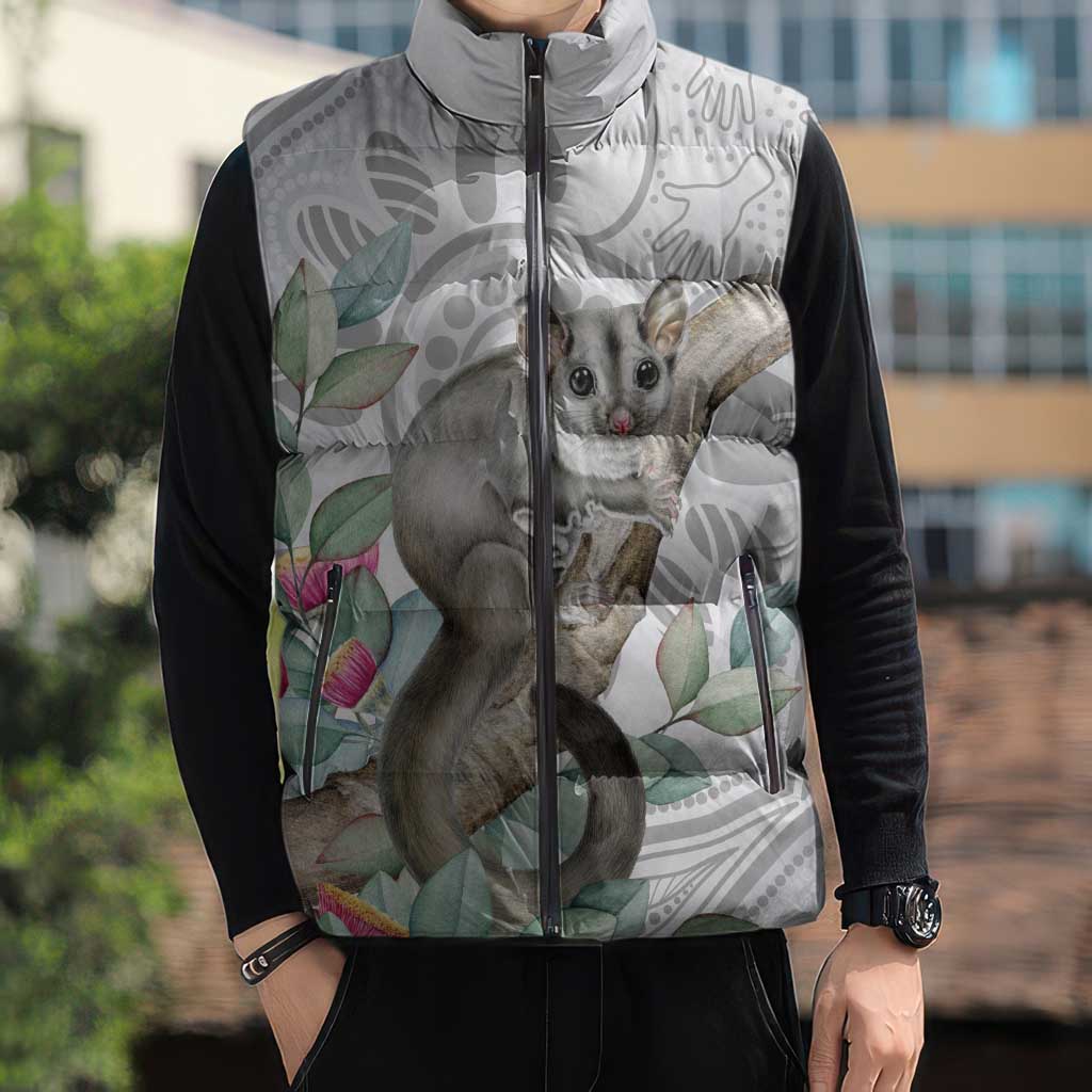 Australia Opossum Sleeveless Puffer Jacket Aboriginal Art Gumtree Blossoms Grunge - Aussie Hoodie