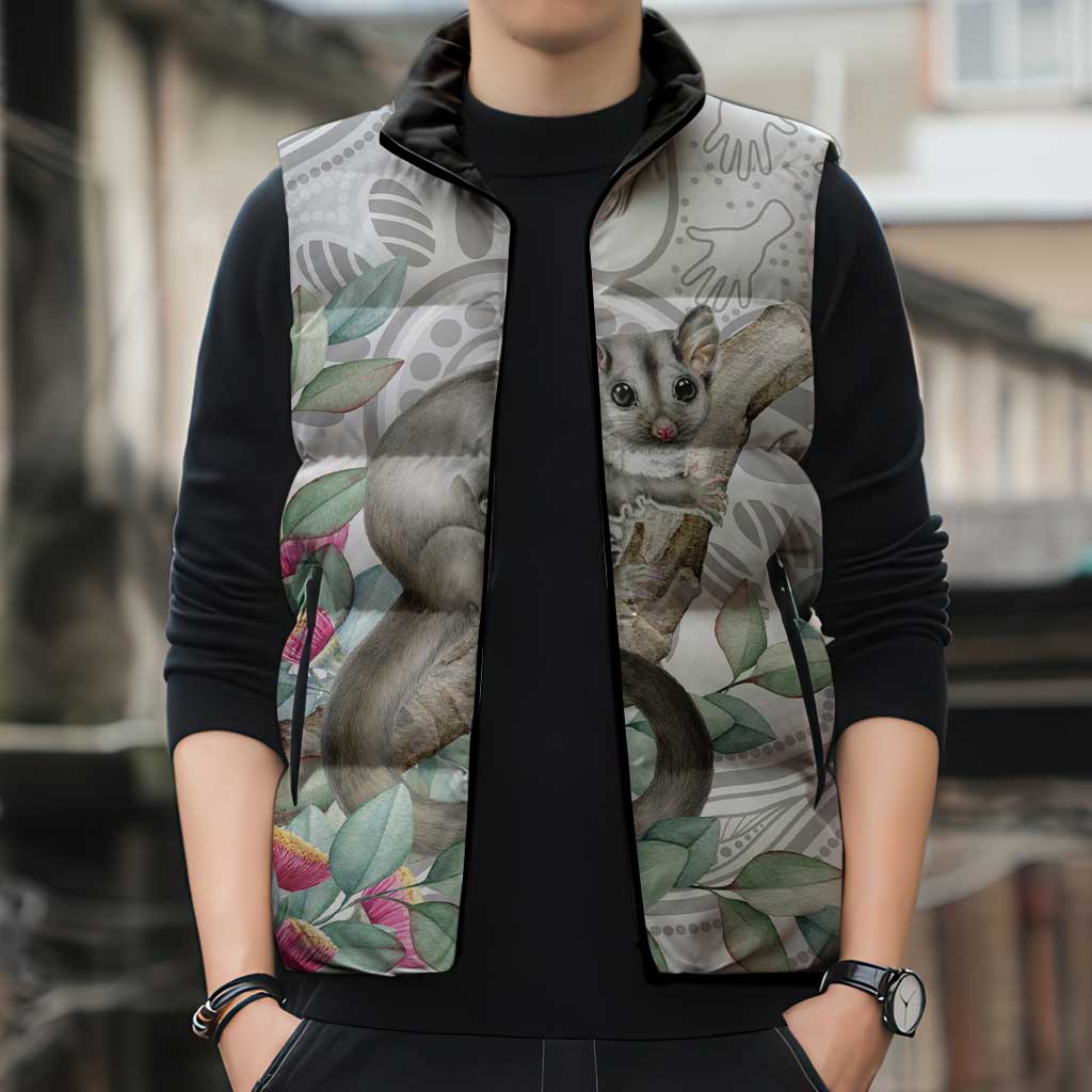 Australia Opossum Sleeveless Puffer Jacket Aboriginal Art Gumtree Blossoms Grunge - Aussie Hoodie