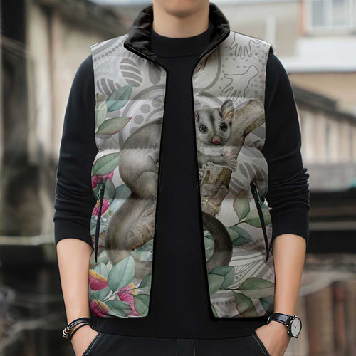 Australia Opossum Sleeveless Puffer Jacket Aboriginal Art Gumtree Blossoms Grunge - Aussie Hoodie