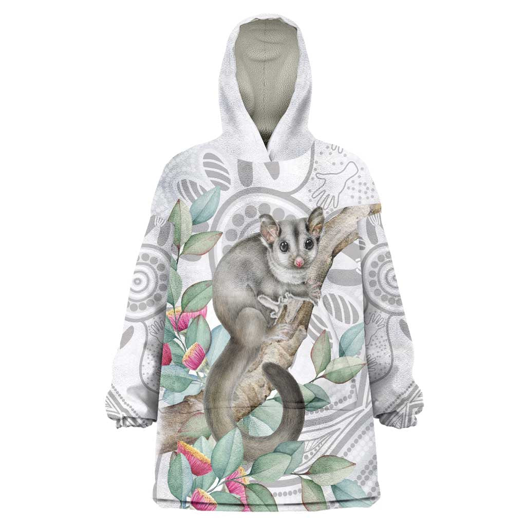 Australia Opossum Wearable Blanket Hoodie Aboriginal Art Gumtree Blossoms Grunge - Aussie Hoodie