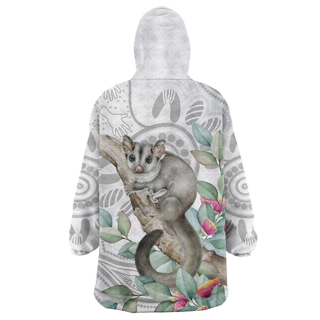 Australia Opossum Wearable Blanket Hoodie Aboriginal Art Gumtree Blossoms Grunge - Aussie Hoodie