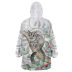 Australia Opossum Wearable Blanket Hoodie Aboriginal Art Gumtree Blossoms Grunge - Aussie Hoodie