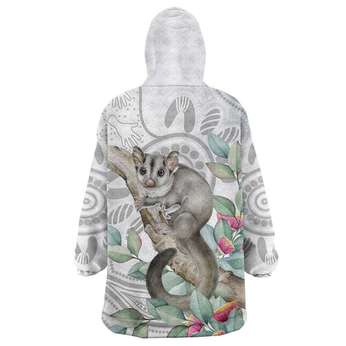Australia Opossum Wearable Blanket Hoodie Aboriginal Art Gumtree Blossoms Grunge - Aussie Hoodie