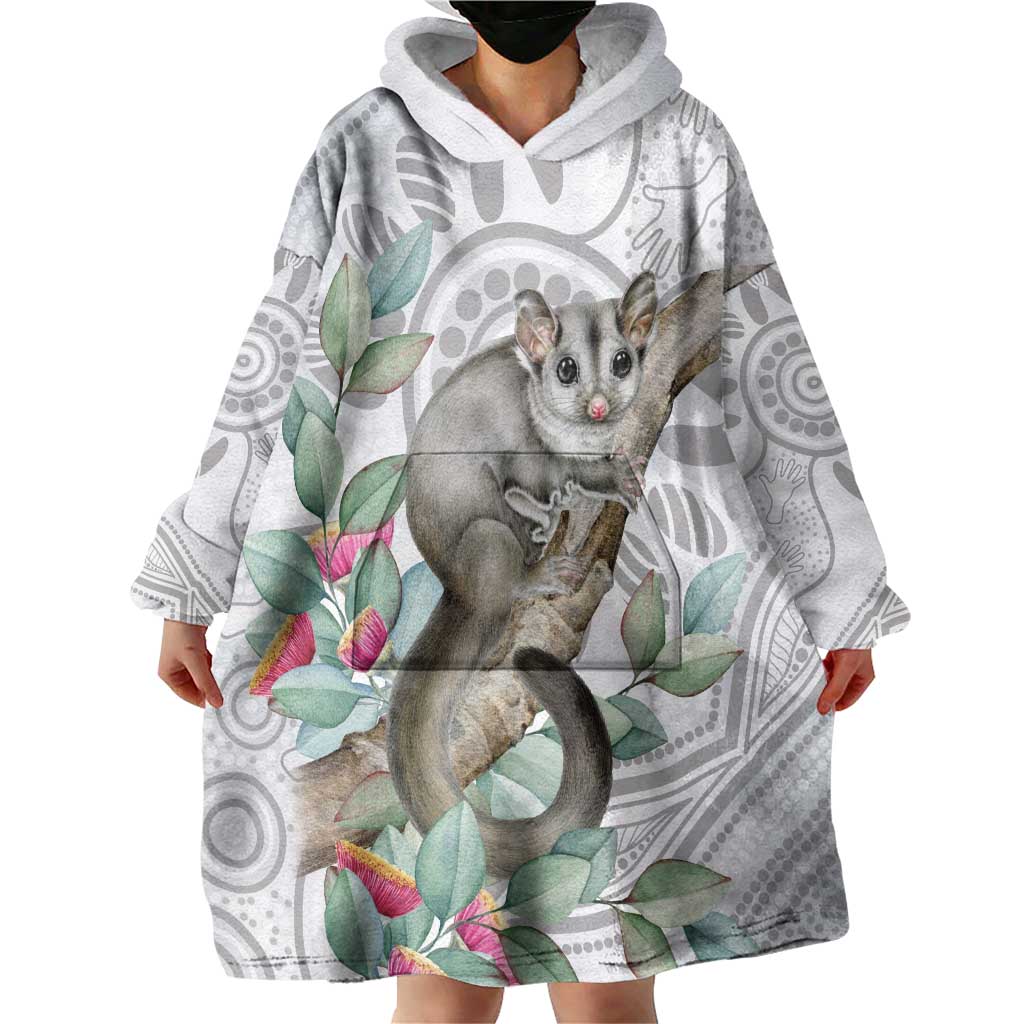 Australia Opossum Wearable Blanket Hoodie Aboriginal Art Gumtree Blossoms Grunge - Aussie Hoodie