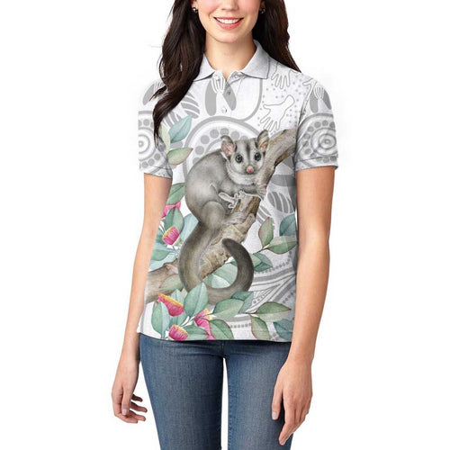 Australia Opossum Women Polo Shirt Aboriginal Art Gumtree Blossoms Grunge - Aussie Hoodie