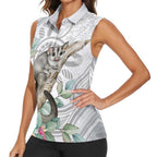 Australia Opossum Women Sleeveless Polo Shirt Aboriginal Art Gumtree Blossoms Grunge - Aussie Hoodie