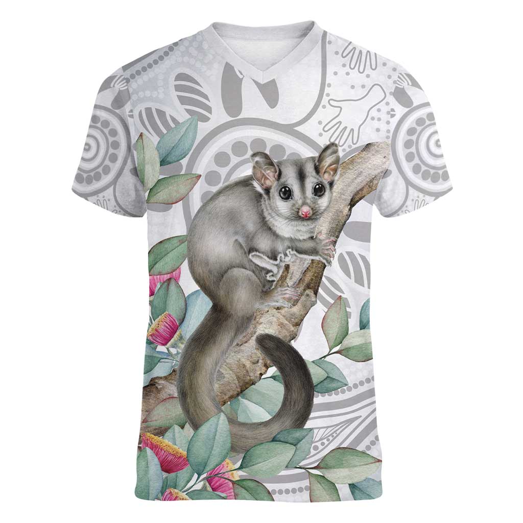 Australia Opossum Women V-Neck T-Shirt Aboriginal Art Gumtree Blossoms Grunge - Aussie Hoodie