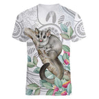 Australia Opossum Women V-Neck T-Shirt Aboriginal Art Gumtree Blossoms Grunge - Aussie Hoodie