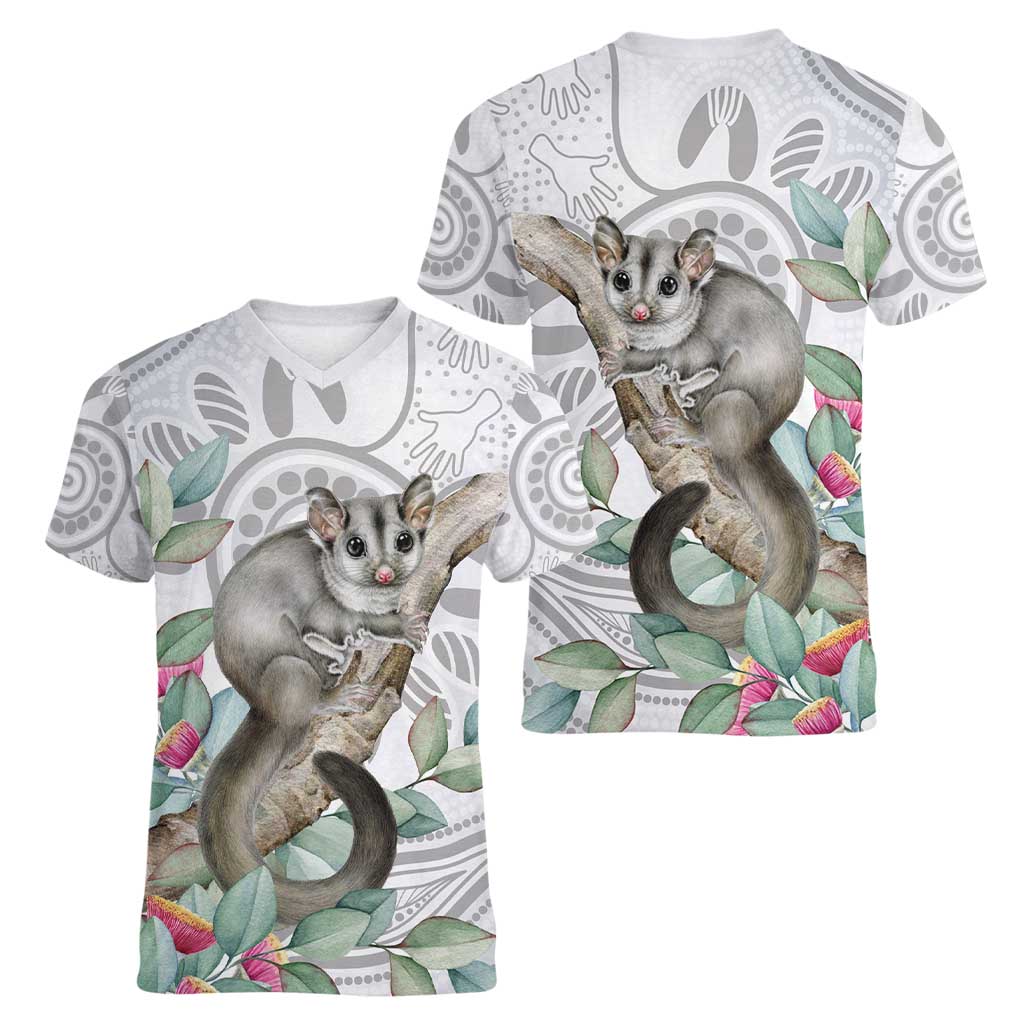 Australia Opossum Women V-Neck T-Shirt Aboriginal Art Gumtree Blossoms Grunge - Aussie Hoodie