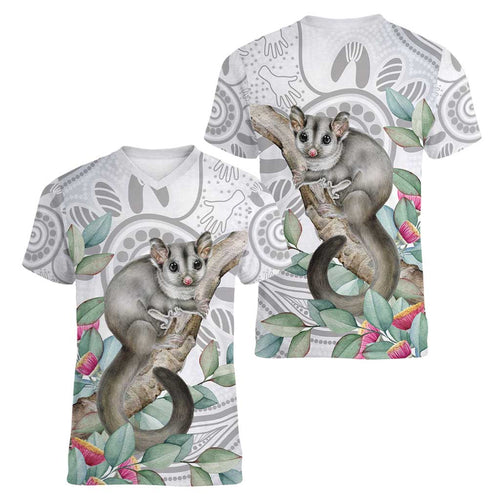 Australia Opossum Women V-Neck T-Shirt Aboriginal Art Gumtree Blossoms Grunge - Aussie Hoodie