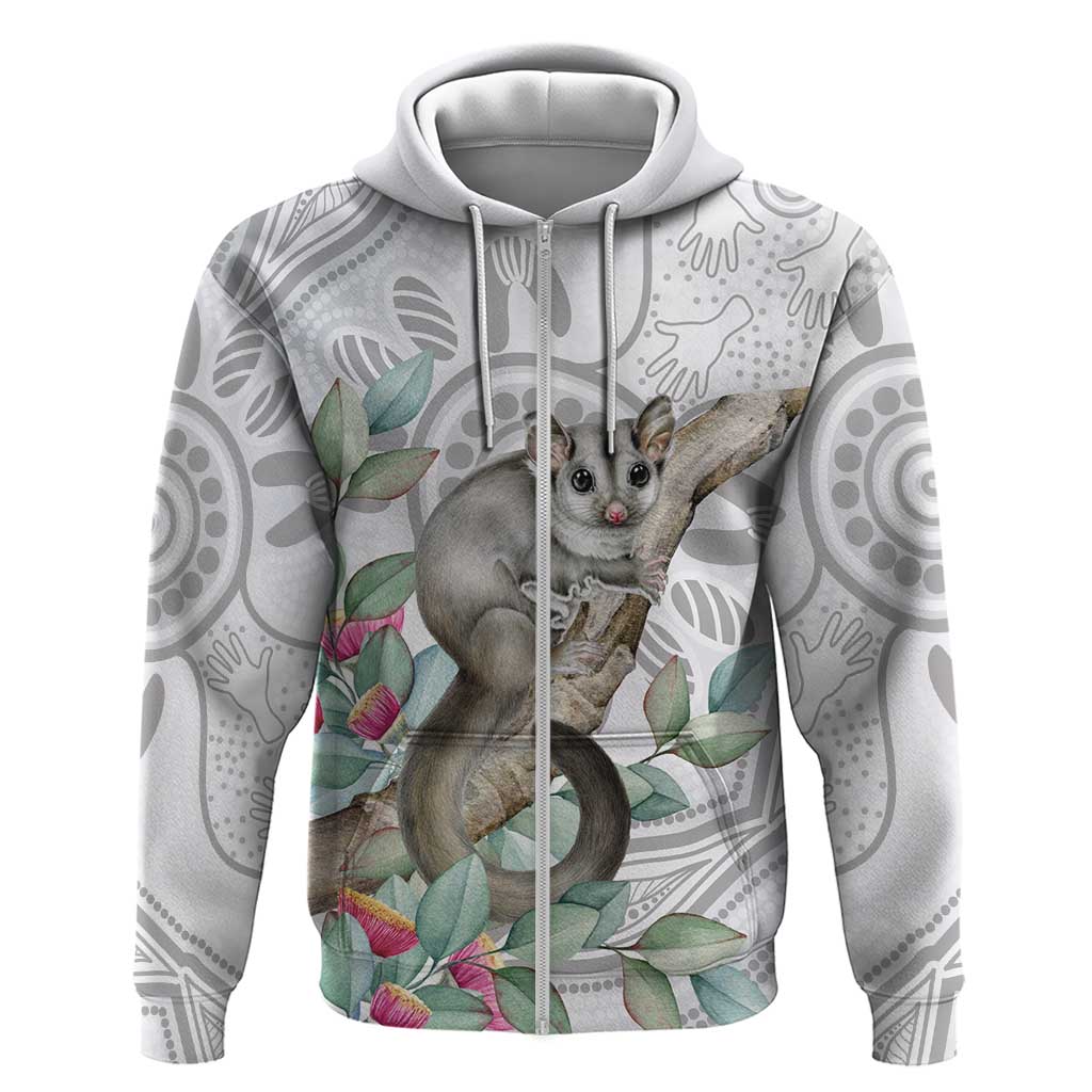 Australia Opossum Zip Hoodie Aboriginal Art Gumtree Blossoms Grunge - Aussie Hoodie