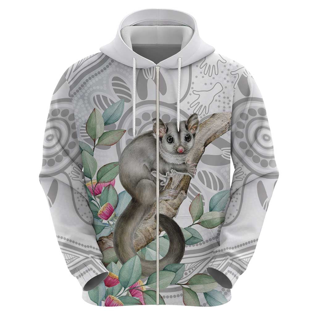 Australia Opossum Zip Hoodie Aboriginal Art Gumtree Blossoms Grunge - Aussie Hoodie