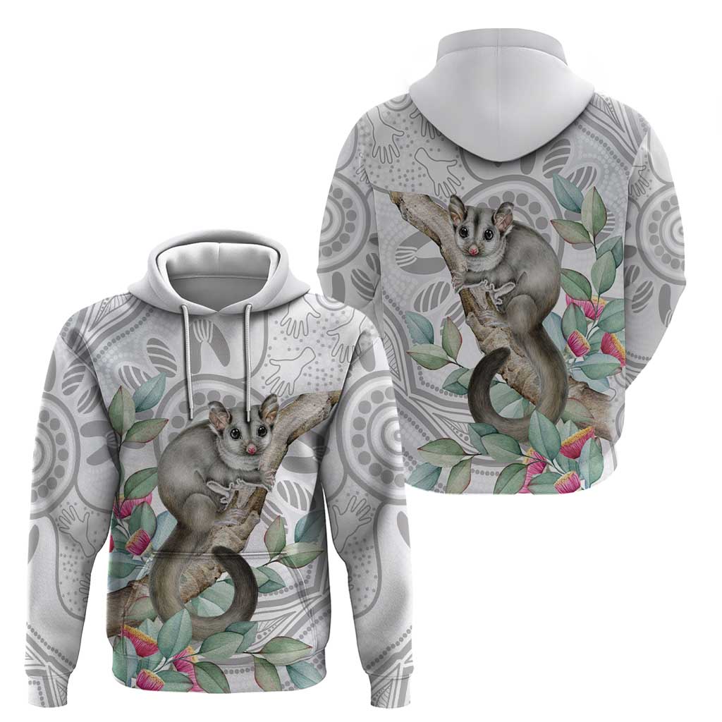 Australia Opossum Zip Hoodie Aboriginal Art Gumtree Blossoms Grunge - Aussie Hoodie