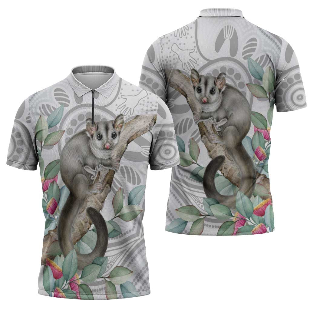 Australia Opossum Zipper Polo Shirt Aboriginal Art Gumtree Blossoms Grunge - Aussie Hoodie