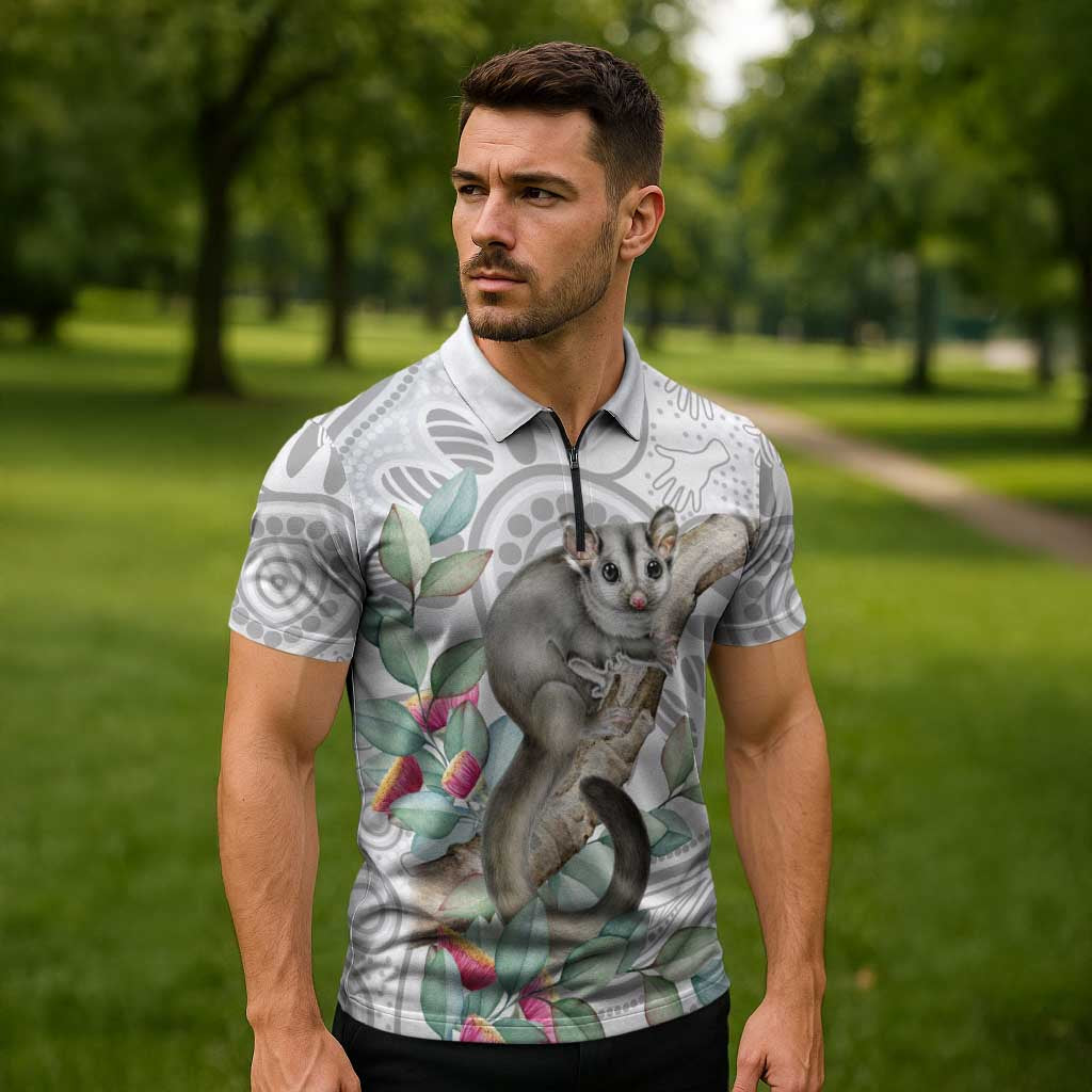 Australia Opossum Zipper Polo Shirt Aboriginal Art Gumtree Blossoms Grunge - Aussie Hoodie