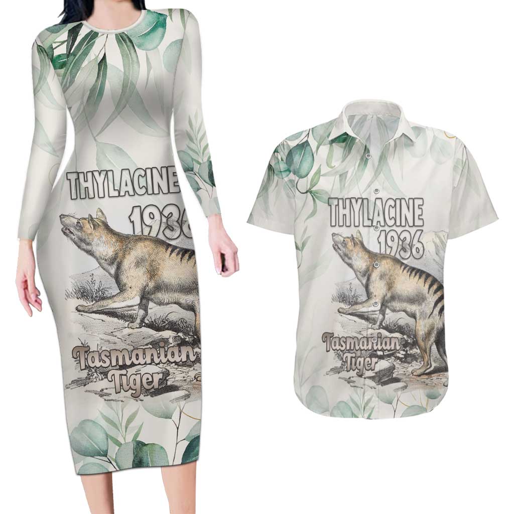 Australia Tasmanian Tiger Couples Matching Long Sleeve Bodycon Dress and Hawaiian Shirt Memorial 1936 Thylacine - Aussie Hoodie