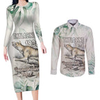 Australia Tasmanian Tiger Couples Matching Long Sleeve Bodycon Dress and Long Sleeve Button Shirt Memorial 1936 Thylacine - Aussie Hoodie