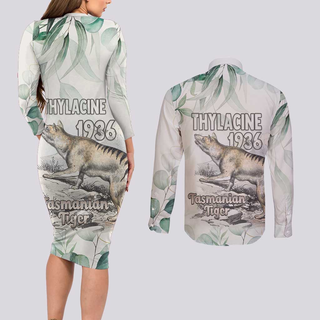 Australia Tasmanian Tiger Couples Matching Long Sleeve Bodycon Dress and Long Sleeve Button Shirt Memorial 1936 Thylacine - Aussie Hoodie