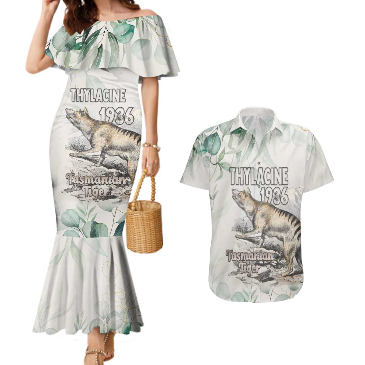 Australia Tasmanian Tiger Couples Matching Mermaid Dress and Hawaiian Shirt Memorial 1936 Thylacine - Aussie Hoodie